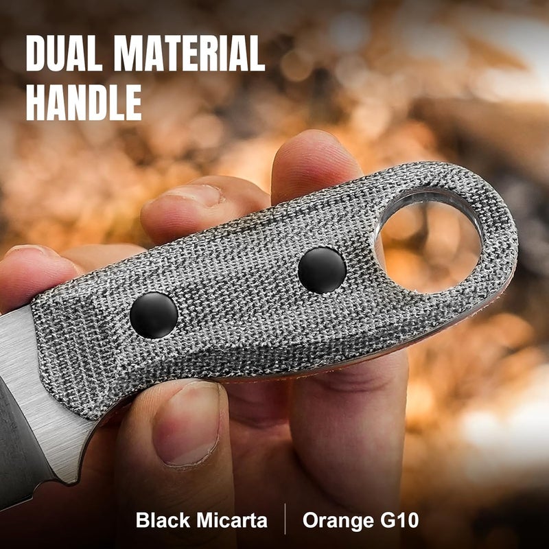 KIZER Beaver Fixed Blade Knife with Sheath, 2.75" Nitro-V Steel Blade EDC Camping Knife with Black Micarta and Orange G10 Handle, Small Bushcraft Survival Hunting Knives for Men Women, 1078A2 - Image 4